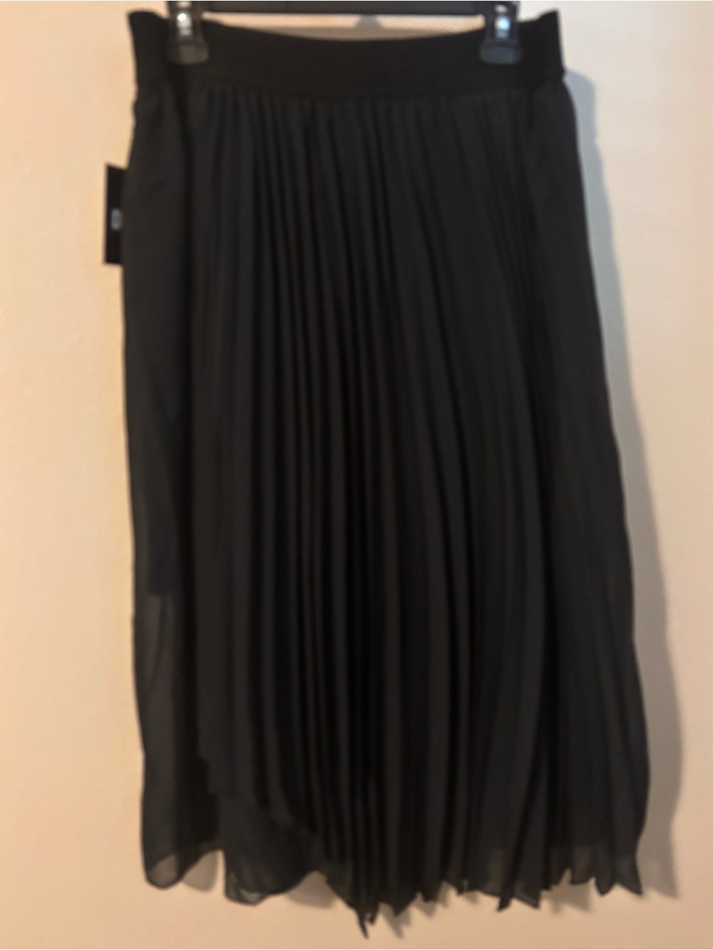 DKNY Black Pleated Asymetrical Layered  Lined Midi Skirt